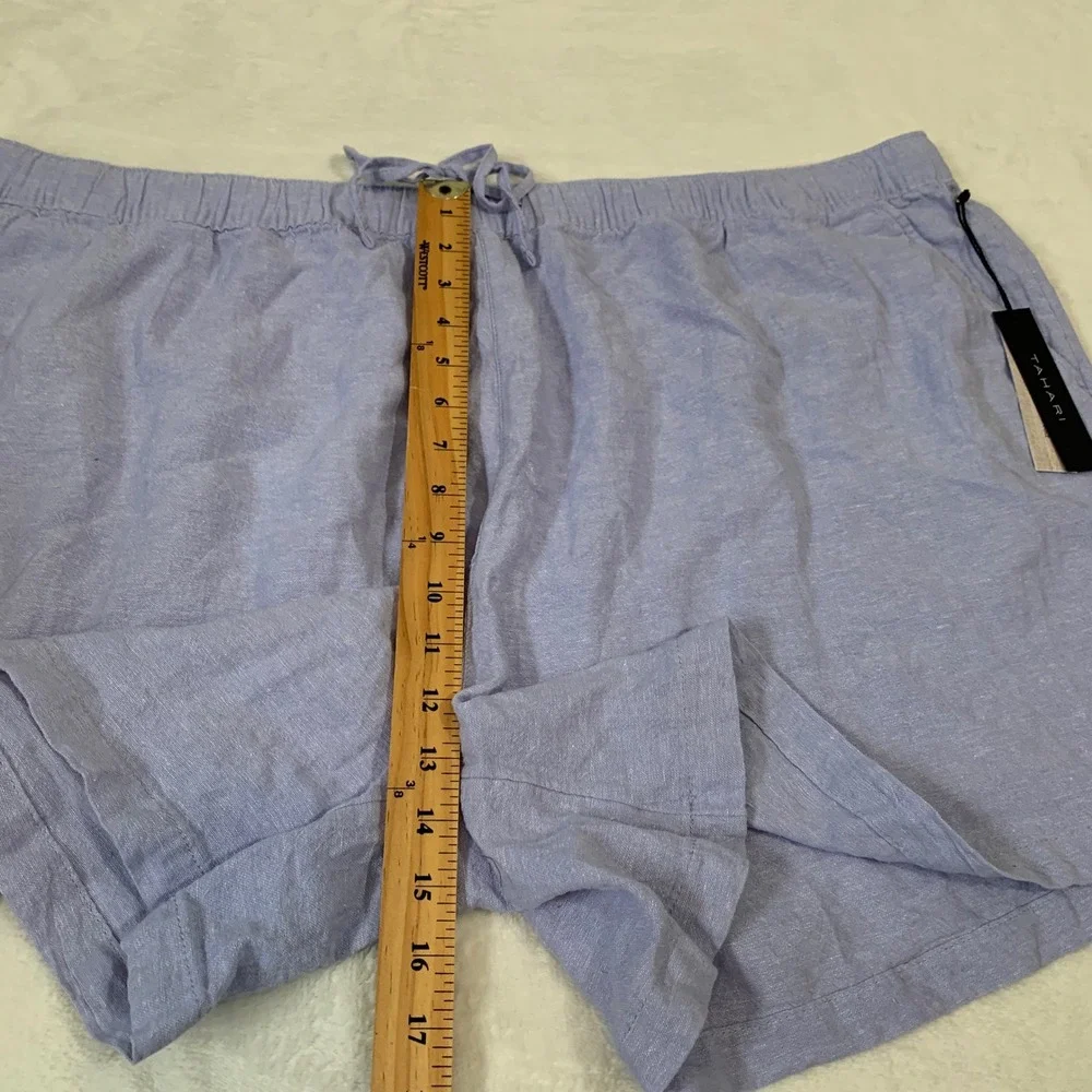 NEW TAHARI Linen Shorts Women's 3X‎ Light Purple Drawstring Elastic Waist Casual